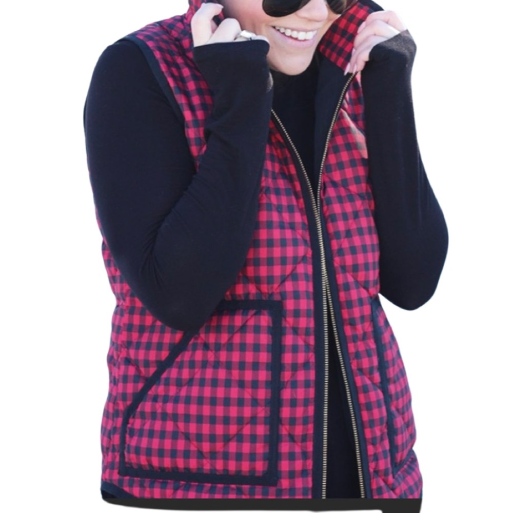 J. Crew Red and Black Buffalo Plaid Quilted Vest